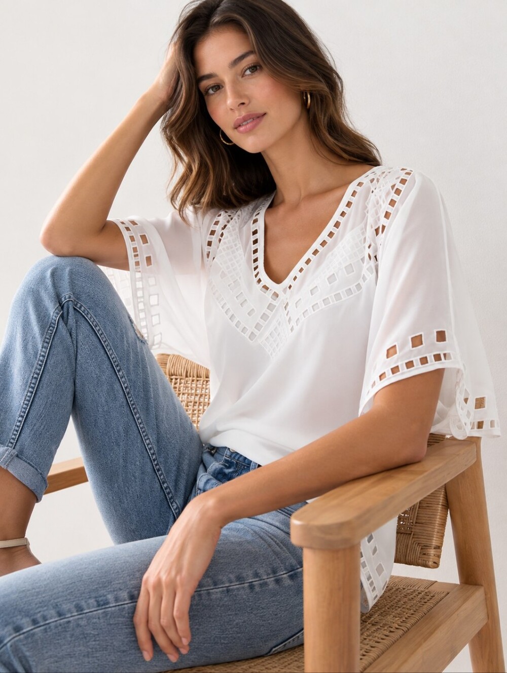 White House Black Market Cutout Detail Kimono Blouse White Size M